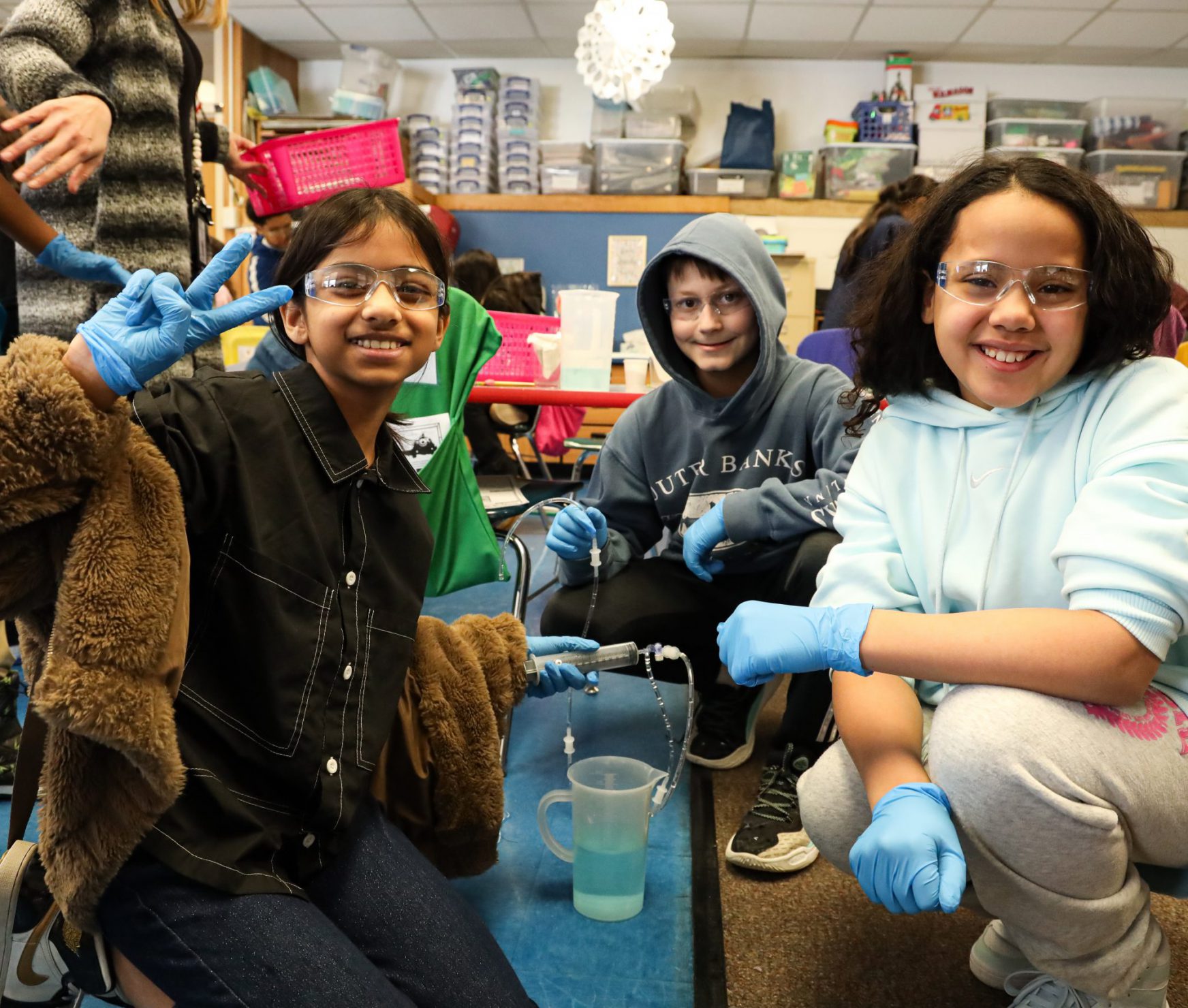 Students doing a science experiment.